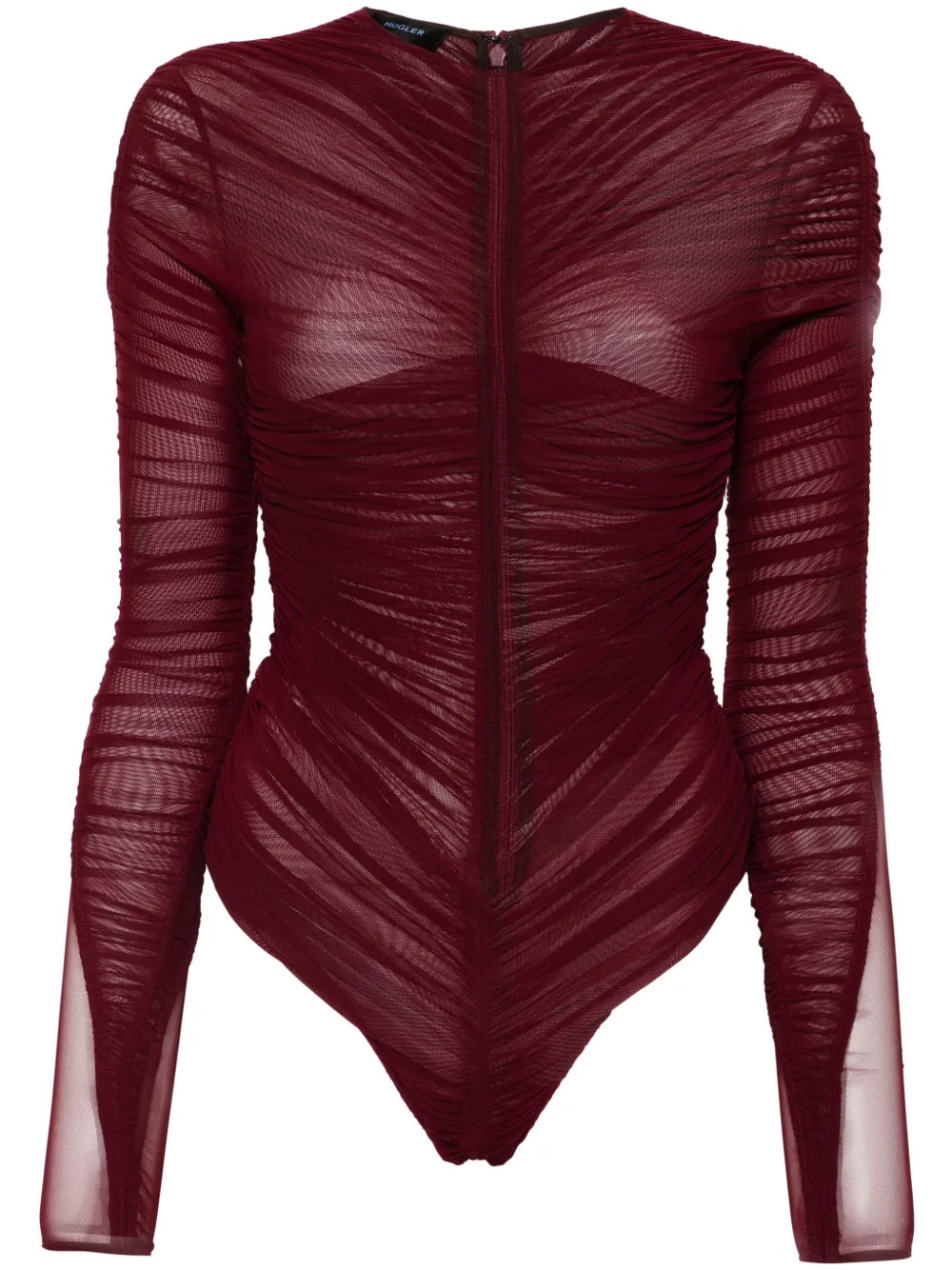 Mugler Gathered semi-sheer Bodysuit | Red | FARFETCH | Farfetch Global