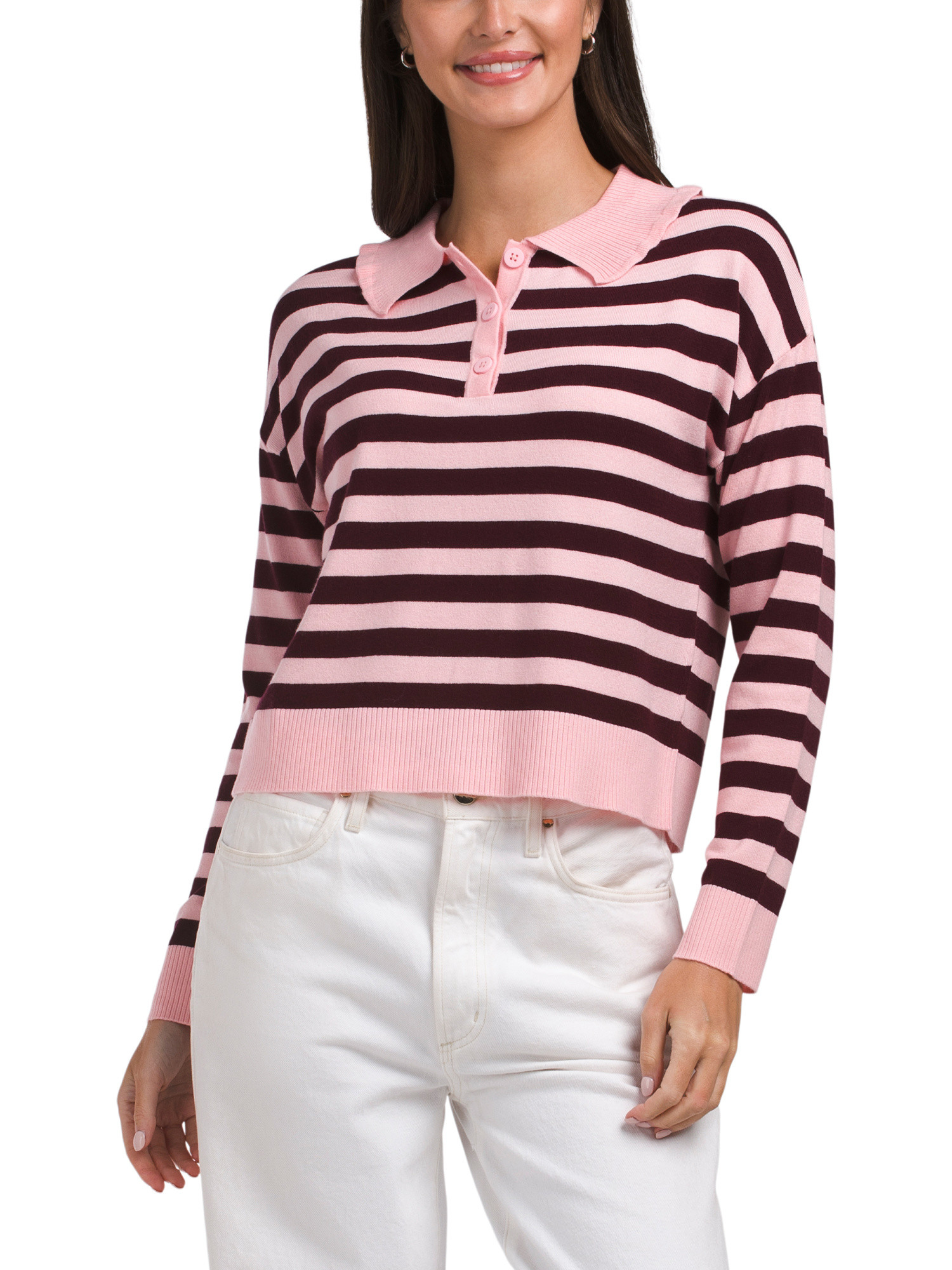 Striped Ruffle Collar Sweater | TJ Maxx