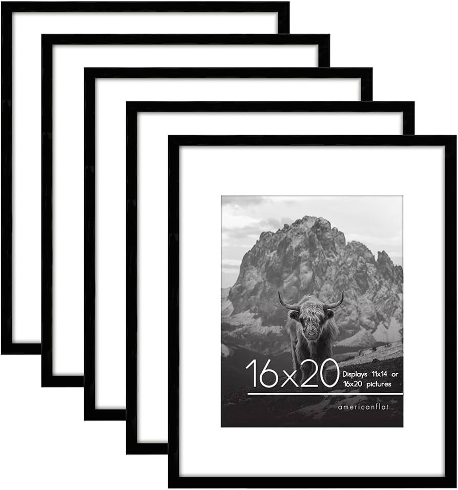 Americanflat 16x20 Picture Frame in Black - Set of 5 - Use as 11x14 Picture Frame with Mat or 16x... | Amazon (US)