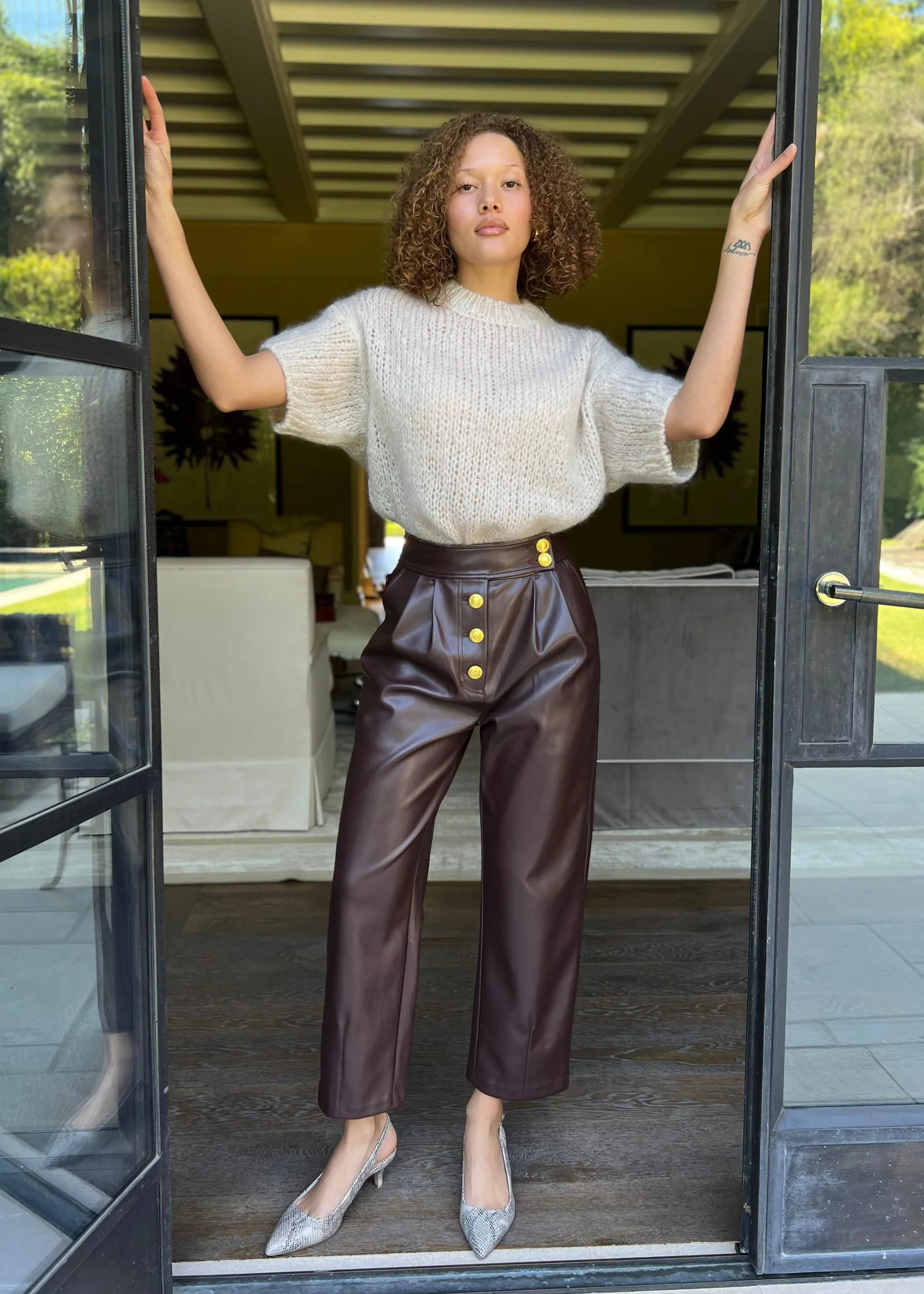 Sutton Straight Leg Vegan Leather Trousers - Burgundy | Benaar La