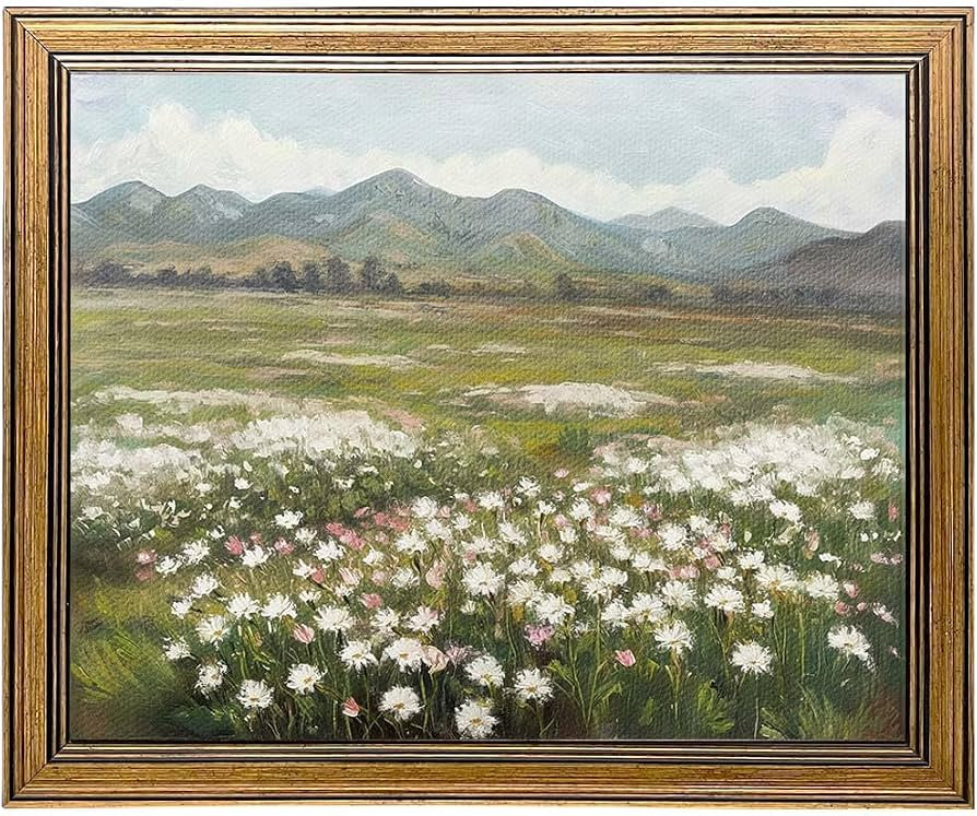 Gold Framed Wall Art Vintage Landscape Wildflowers Mountain Painting Canvas Print for Bedroom Liv... | Amazon (US)