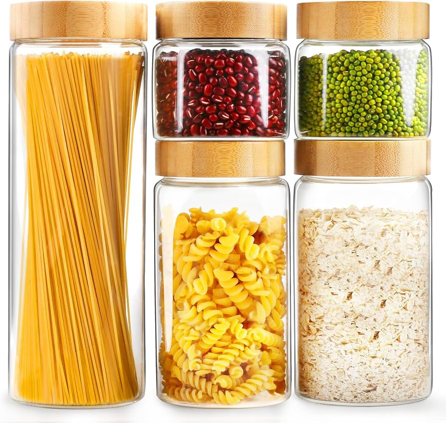 AISIPRIN Airtight Glass Jar with Lid, Glass Storage Containers with Screw On Bamboo Lids, for Coo... | Amazon (US)