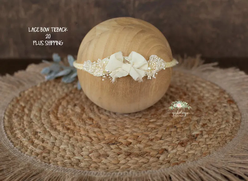 Light Yellow Newborn Wrap * Dried Floral Bow Lace Tieback * Newborn Photo Prop * Stretch Wrap * B... | Etsy (US)