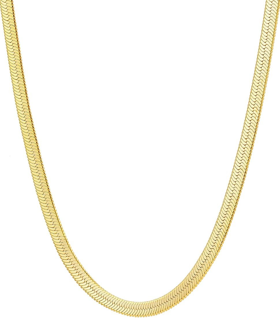 Fiusem Gold Necklace for Women, 14K Gold Plated Herringbone Chain Necklaces, Gold Snake Chain Cho... | Amazon (US)