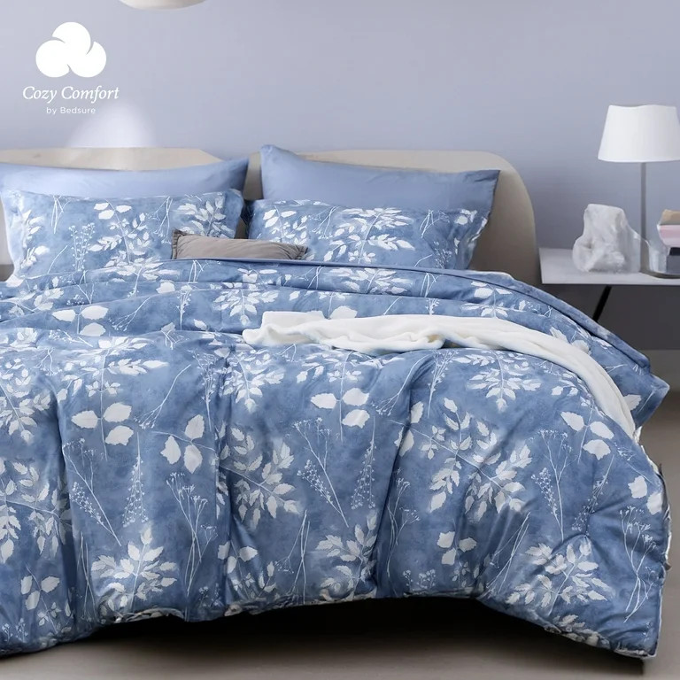 Cozy Comfort Queen Comforter Set - 7 Pieces Blue Floral Bedding Sets Queen Bed in a Bag with Reve... | Walmart (US)