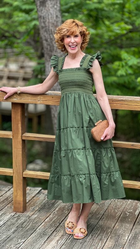 Summer dress, vacation dress, feminine dress, spring dress, YES! 

I toughened up this sweet dress with straw slides (20% off with ENB20)  and a straw clutch.

Finished up with gold bracelets and gold Tory Burch stud earrings. 

#LTKstyletip #LTKshoecrush #LTKVideo