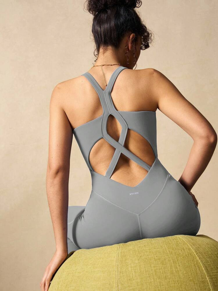VARSIVA Women's Backless Criss-Cross Hollow Out Design Jumpsuit Yoga Jumpsuit | SHEIN