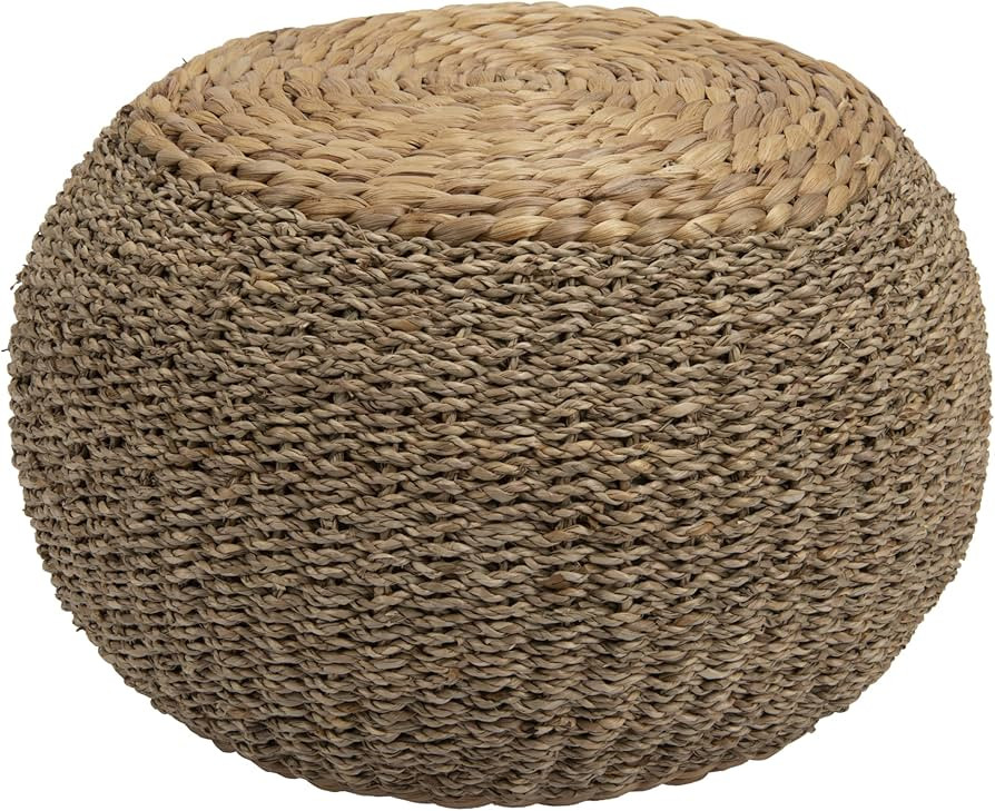 Creative Co-Op 10" H Handwoven Seagrass & Water Hyacinth Pedestal Pouf, Beige | Amazon (US)