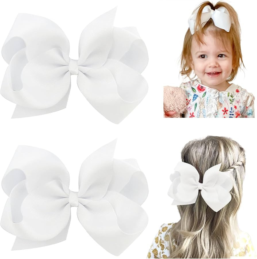 2 PCS 6" Big Hair Bows for Girls Alligator Clips Grosgrain Ribbon Solid Color Hair Accessories fo... | Amazon (US)