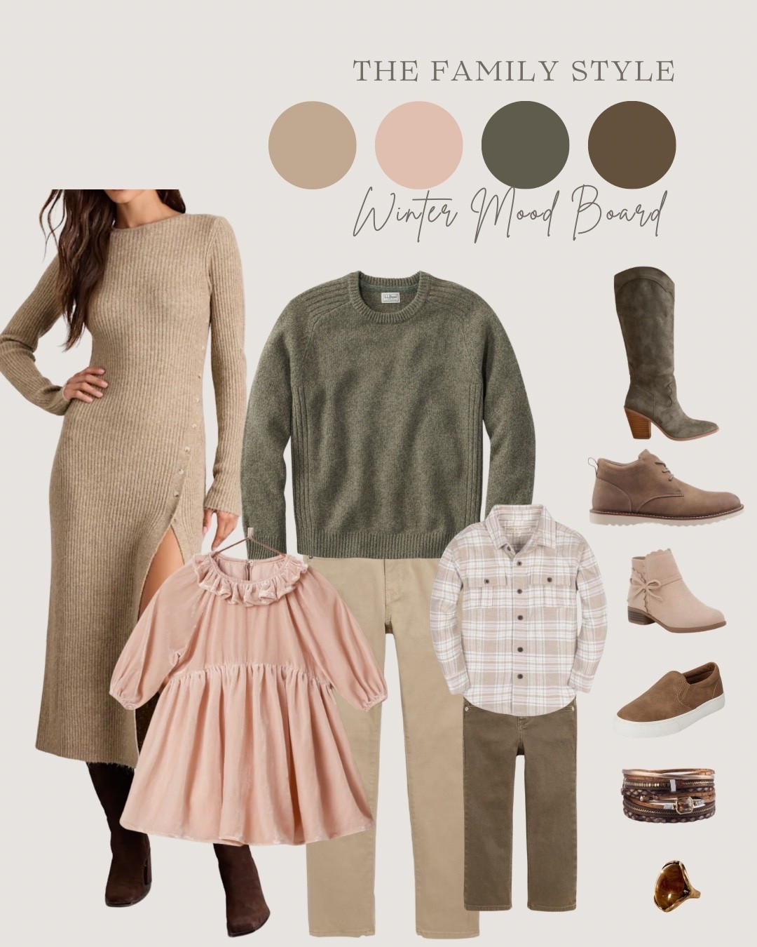 Winter family mood board. Links beiges and green 🤍

#LTKSeasonal #LTKKids #LTKootd
