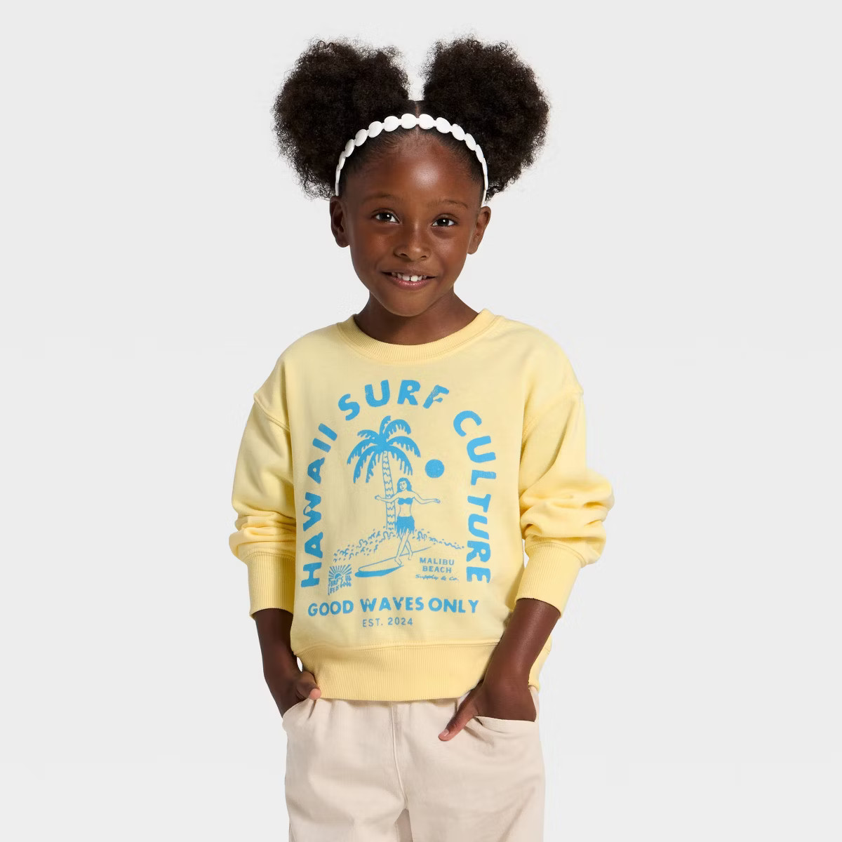 Grayson Mini Toddler Girls' Hawaii Surf French Terry Sweatshirt - Yellow | Target