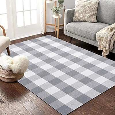 Buffalo Plaid Rug 3' x 5' Buffalo Check Rug Cotton Grey and White Washable Retro Lattice Checkere... | Amazon (US)