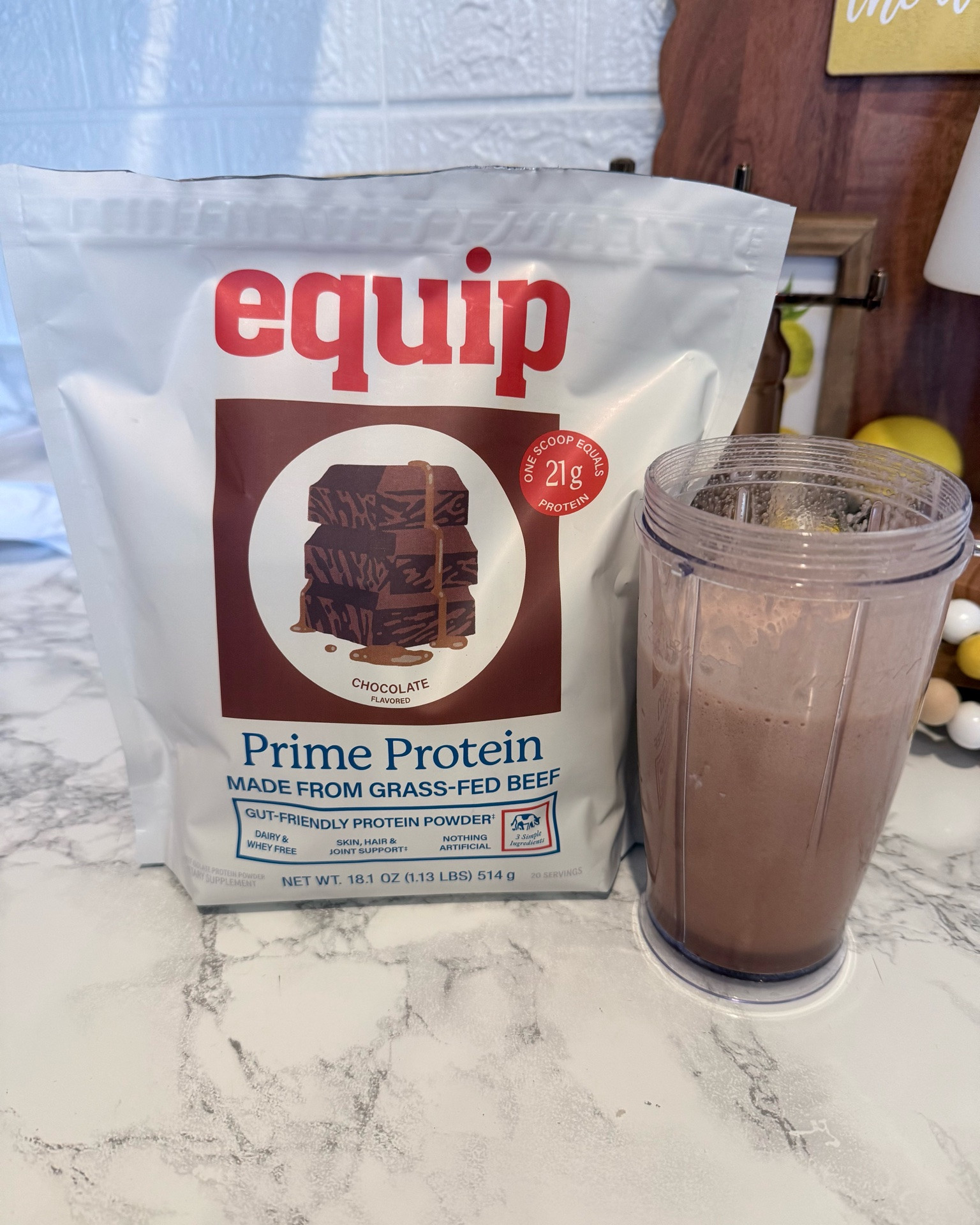 Equip Prime Chocolate Protein Powder is a gut-friendly, sugar-free protein shake powder made with grass-fed beef and natural collagen. It has a rich and creamy texture and contains 21 grams of protein per serving. It’s also whey and dairy-free. I often add creatine and collagen peptides to my shakes to enhance the protein content and other benefits.

#LTKmomlife #LTKfitnessgoals #LTKmorningroutine #LTKselfcare #LTKActive