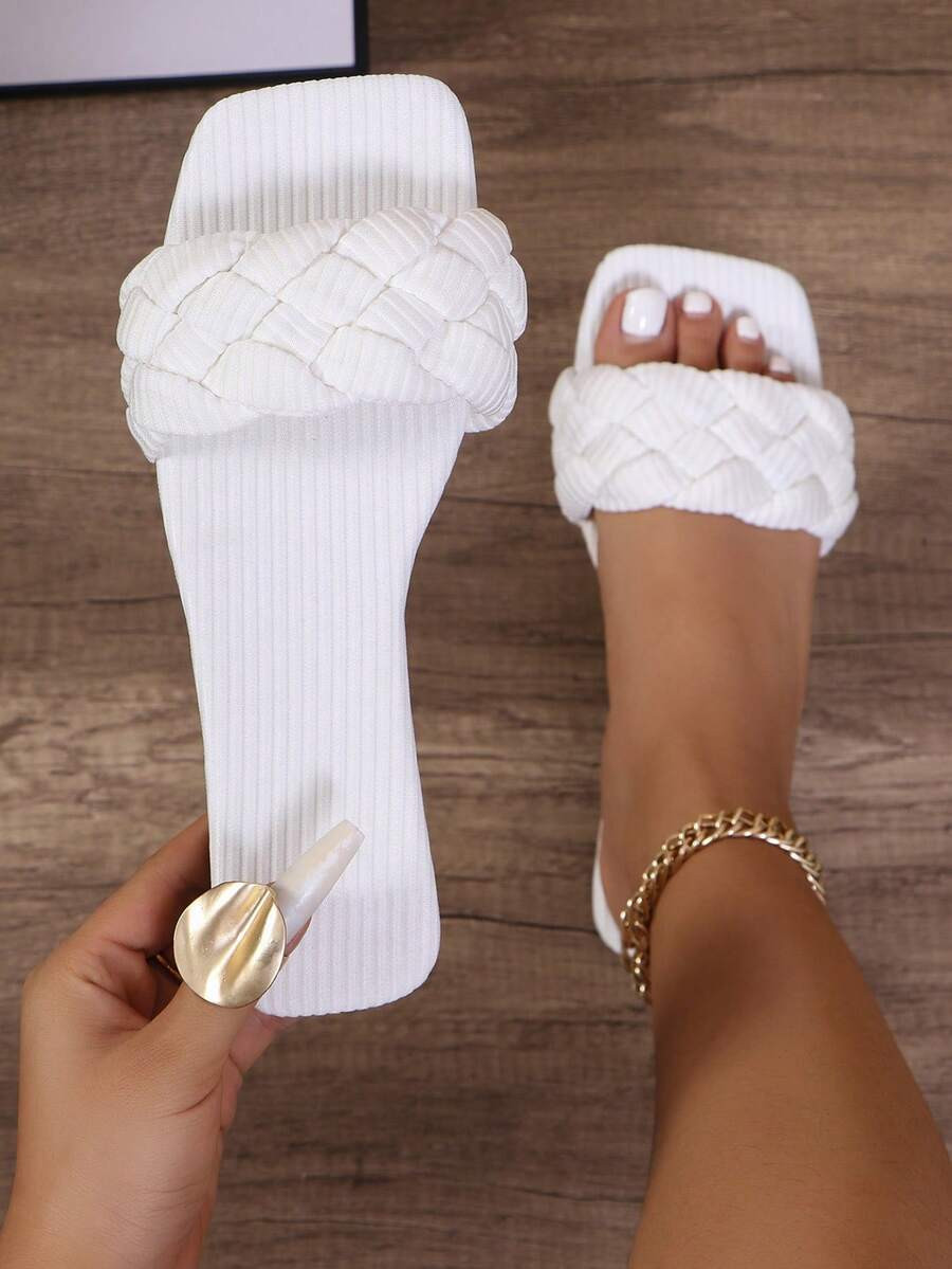 Women's Flat Sandals, Red Woven One-Strap Design With Metal Buckle, Elegant For Vacation, Comfort... | SHEIN