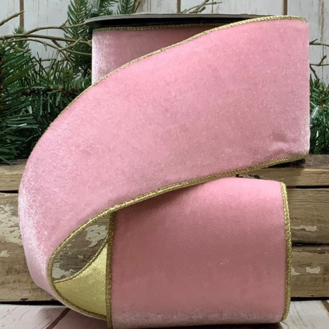 4 Inch Light Pink Velvet W/ Gold Back 10 Yards Wired - Etsy | Etsy (US)