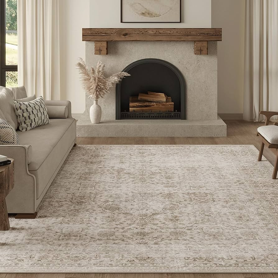 FMFUNCTEX 8x10 Washable Area Rug Beige Vintage Neutral Distressed Large Non Slip Carpet for Livin... | Amazon (US)