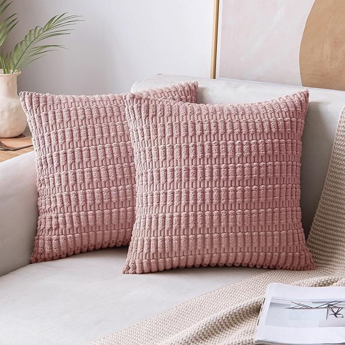 MIULEE Pack of 2 Blush Pink Throw Pillow Covers 18x18 Inch Corduroy Decorative Couch Pillow Cover... | Amazon (US)