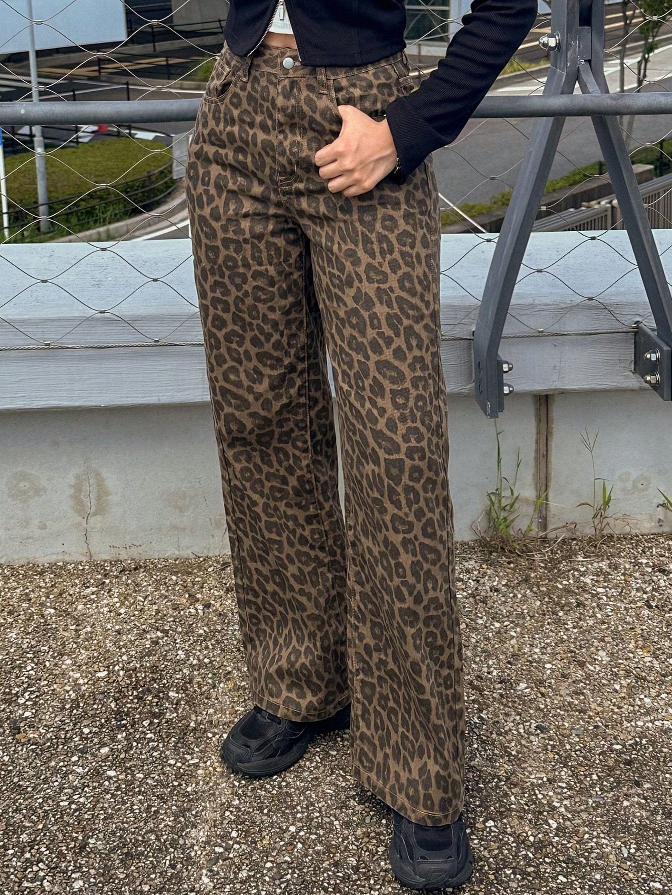 FRIFUL Women's Leopard Print Pocket Casual All-Match Denim Jeans | SHEIN USA | SHEIN