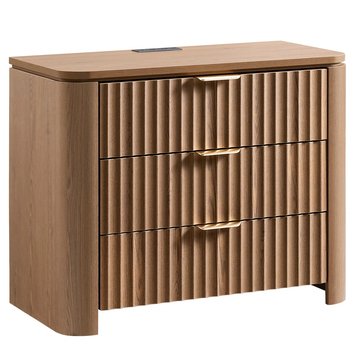 Fluted 3 Drawers Nightstand with Charging Station,Brown,1Pcs | Wayfair North America