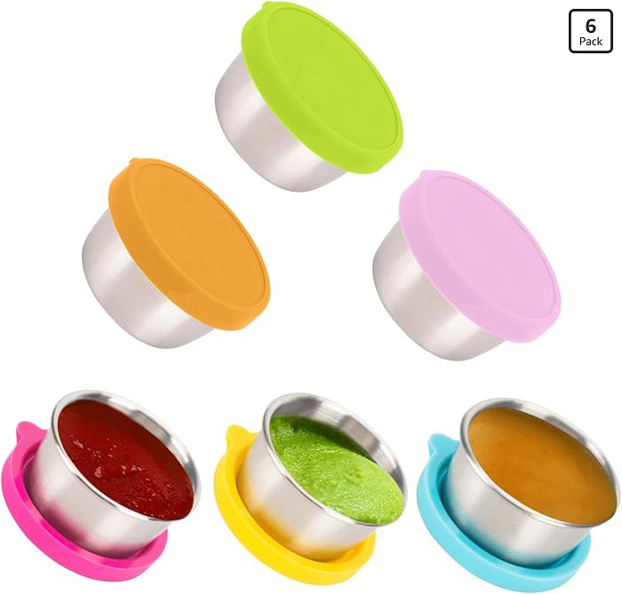 Ecurfu Salad Containers For Lunch To Go, 6x1.6 Oz Stainless Steel Condiment Containers With Lids, Leakproof Sauce Cups for Dipping, Salad Dressing, Meal Prep | Amazon (US)