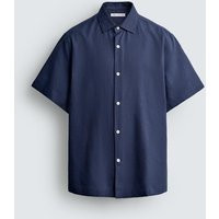 Zara - Textured Linen Cotton Blend Shirt - Navy Blue - Xl - Man | Zara US