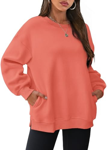 WIHOLL Sweatshirts for Women Loose Fit Cute Tops Fleece Hoodies Long Sleeve Shirts Casual Pullover Fall Outfits Halloween Costumes Coral Orange 2XL | Amazon (US)