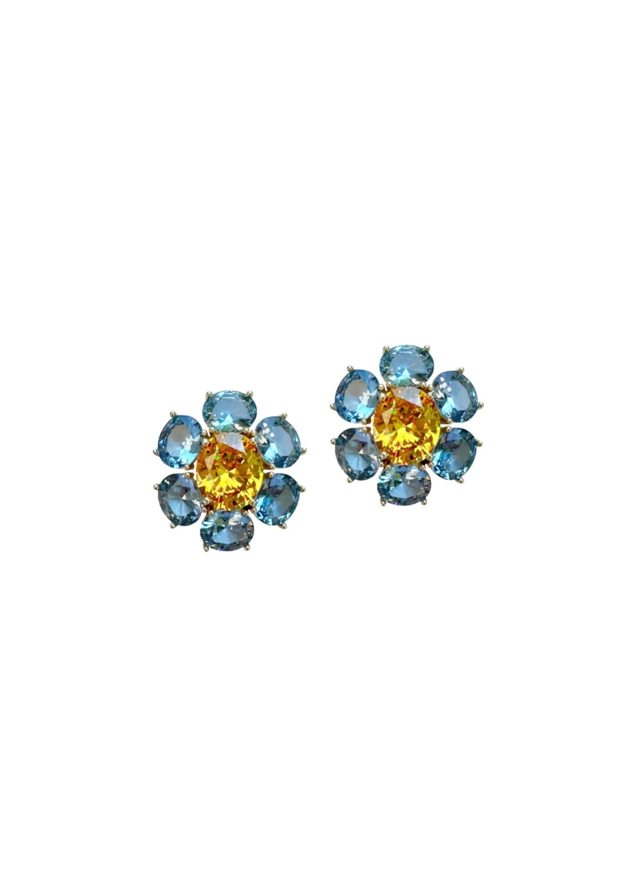 Paris Blue and Marigold Flower Stud | Nicola Bathie Jewelry