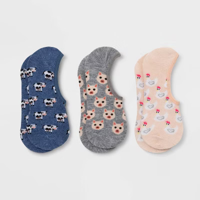 Women's Farm Barn 3pk Liner Socks - Xhilaration™ Blue/Gray/Pink | Target