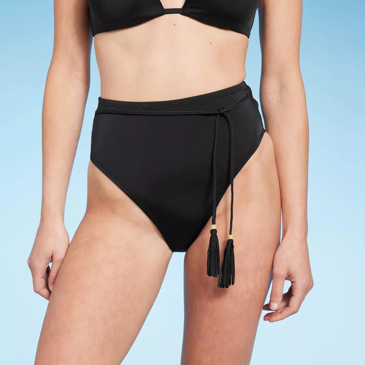Women's High Waist High Leg Bead Detail Belted Bikini Bottom - Shade & Shore™ Black XL | Target