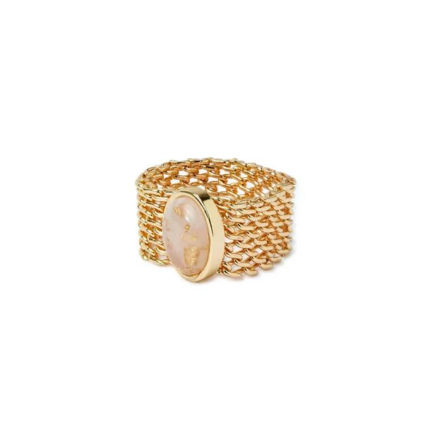 Scoop Women’s 14K Gold Flash-Plated Mesh Ring with Epoxy Stone | Walmart (US)