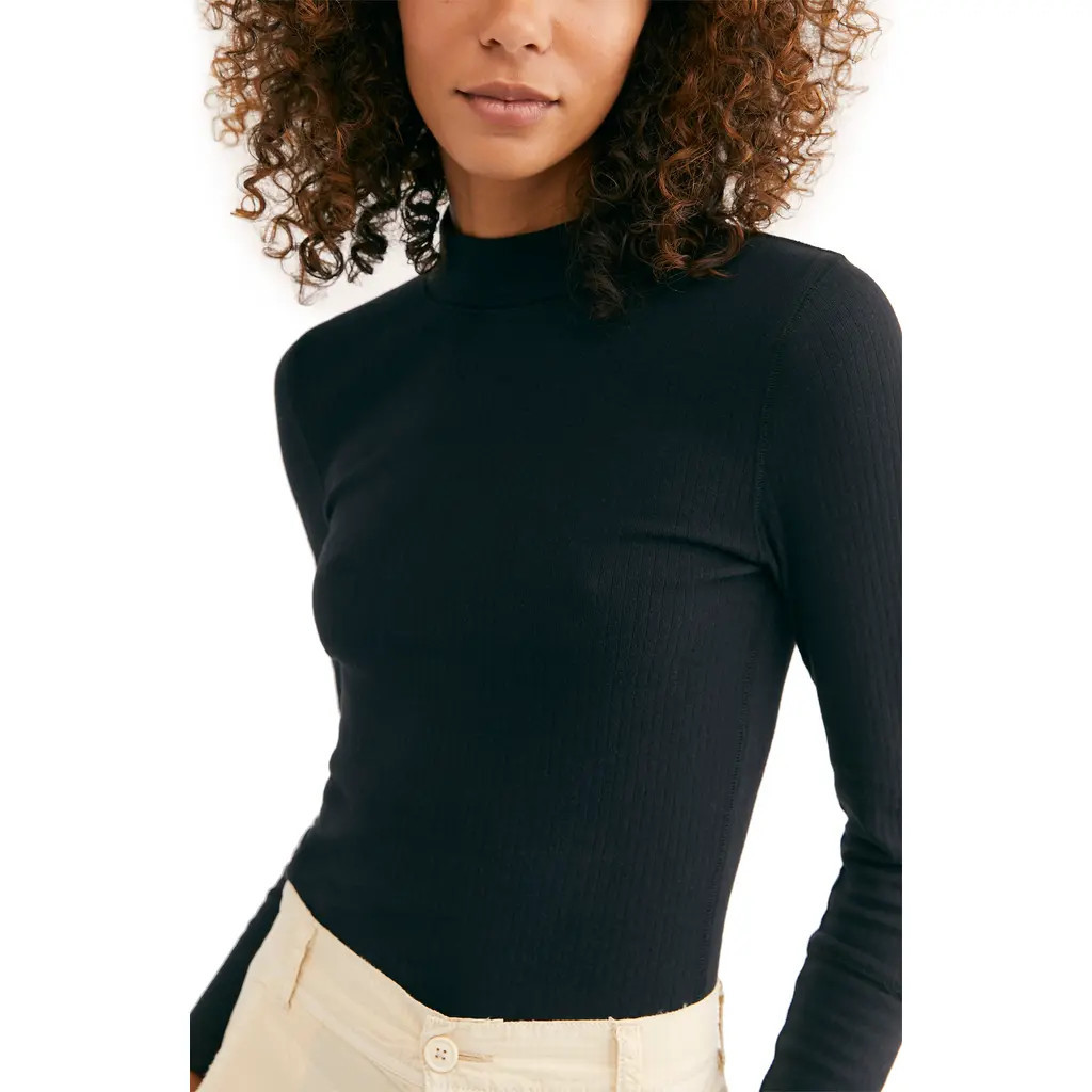 Free People The Rickie Mock Neck Long Sleeve Top in Black at Nordstrom, Size Small | Nordstrom