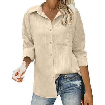 Zeagoo Womens Button Down Shirts Long Sleeve Dress Shirt Textured Collared Work Blouse Dressy Casual Tops with Pocket Champagne M | Target
