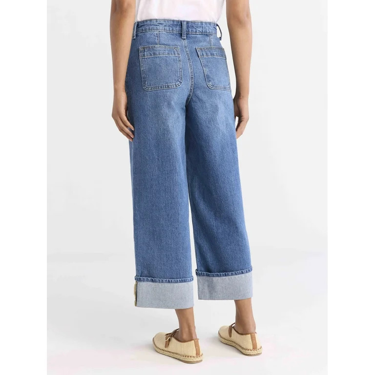 Free Assembly Women’s High Rise Cuffed Jeans with Patch Pockets, 30" Inseam, Sizes 0-28 | Walmart (US)