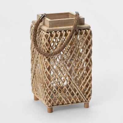 14" Maize and Wood Outdoor Lantern with Glass - Opalhouse™ | Target