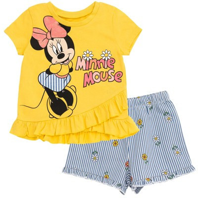 Disney Minnie Mouse Little Girls' Ruffle Graphic Printed 2-Piece Top and Shorts Outfit Yellow Daisy Minnie 6 | Target