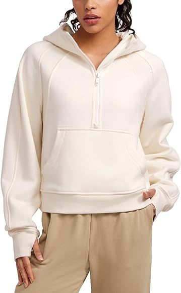 CRZ YOGA Womens Fleece Lined Half Zip Hoodies Pullover Oversized Long Sleeve Casual Workout Sweatshirts with Thumb Holes | Amazon (US)