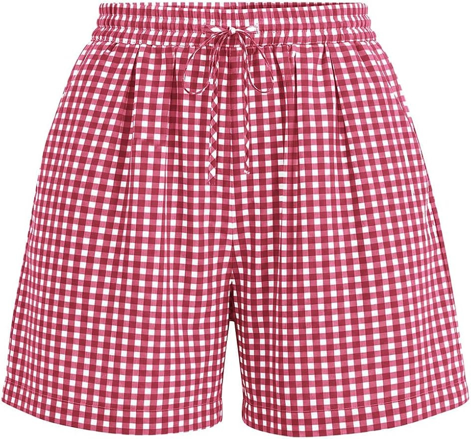 PRETTYGARDEN Elastic Waist Summer Shorts for Women Trendy 2026 Gingham Cute Pajama Bottoms Plaid ... | Amazon (US)