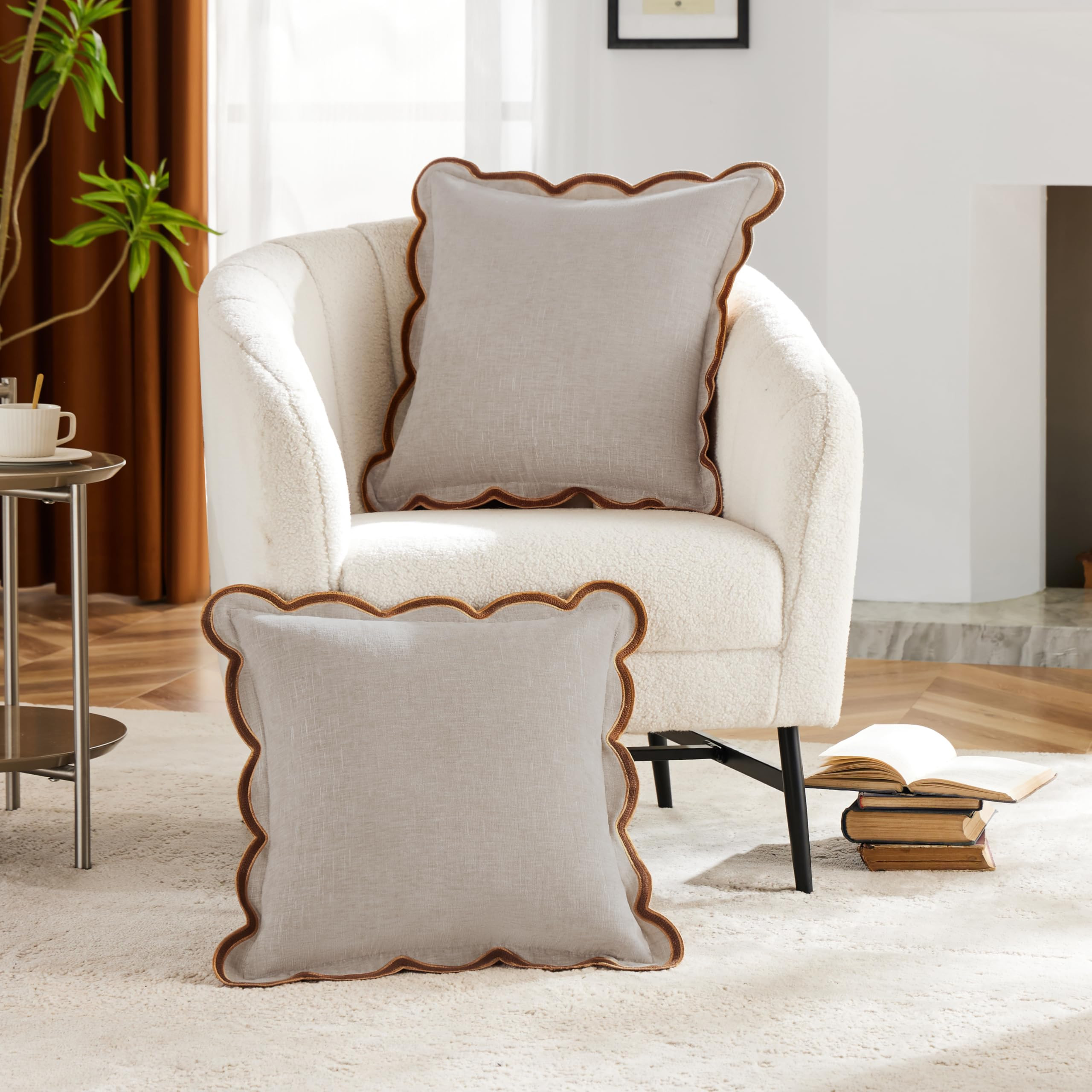 Beige Scalloped Pillow Cover Pack of 2 Spring Chenille Decorative Throw Pillow Covers 20x20 Cute ... | Amazon (US)