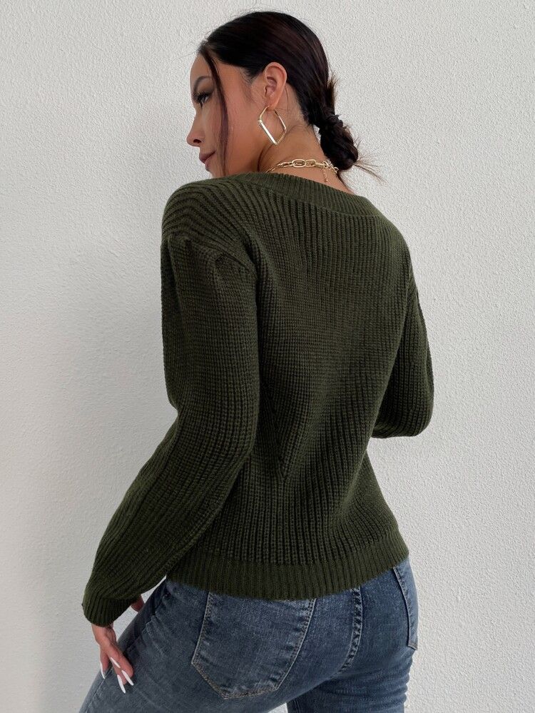 Solid Square Neck Drop Shoulder Sweater | SHEIN