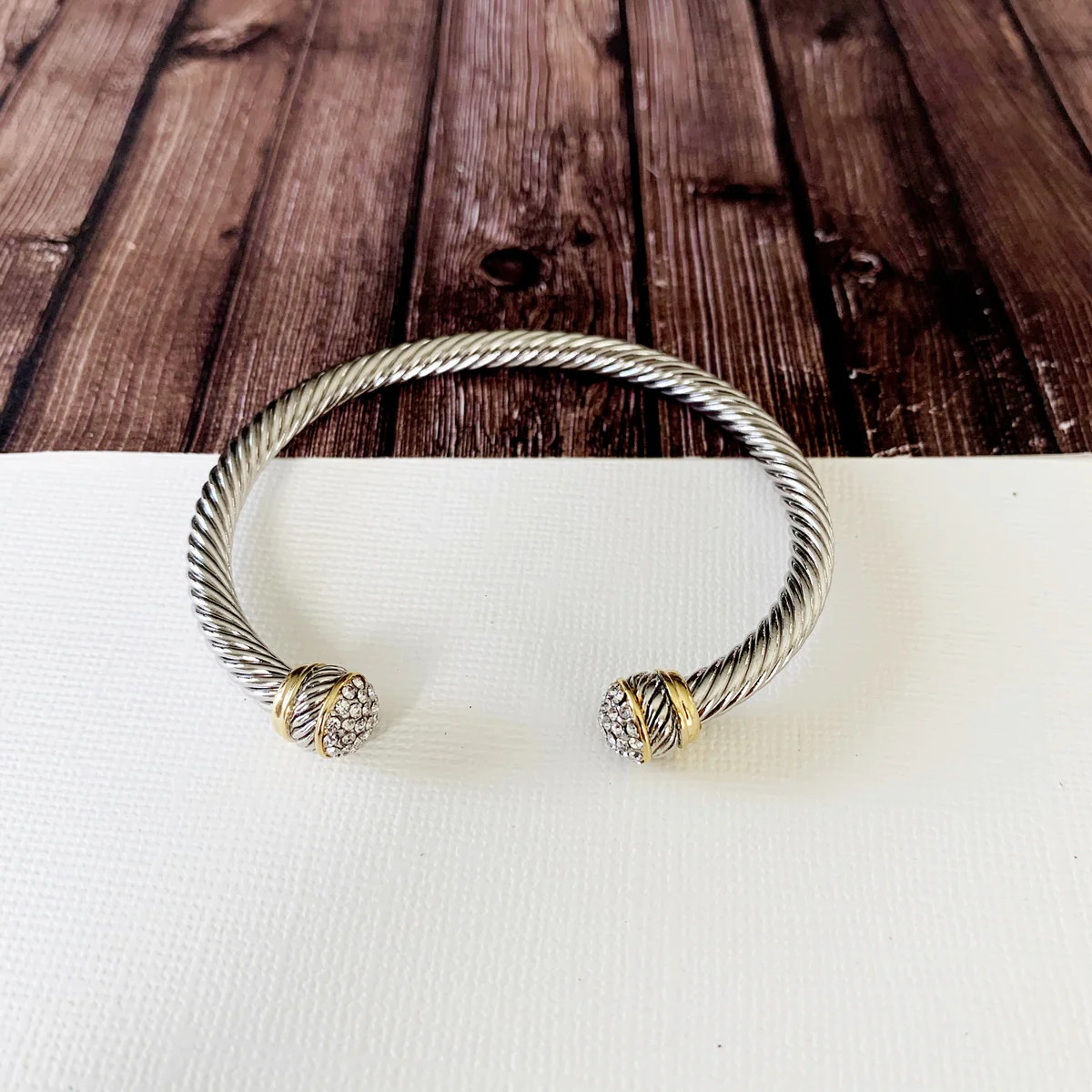 Cable Bracelet Collection :: Amy Paved Cap Mixed Metals | Baubles & Bits