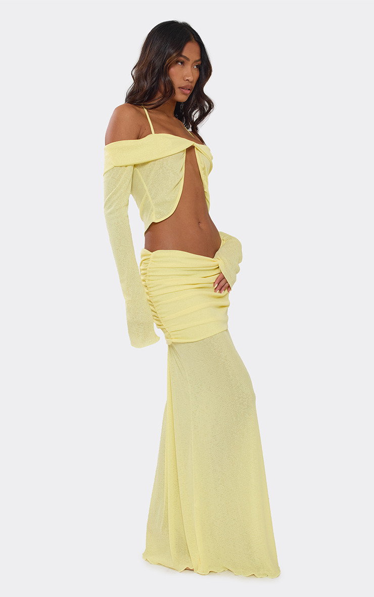 Low Rise Fold Over Waistband Detail Maxi Skirt In Lemon Yellow | EGO (UK)