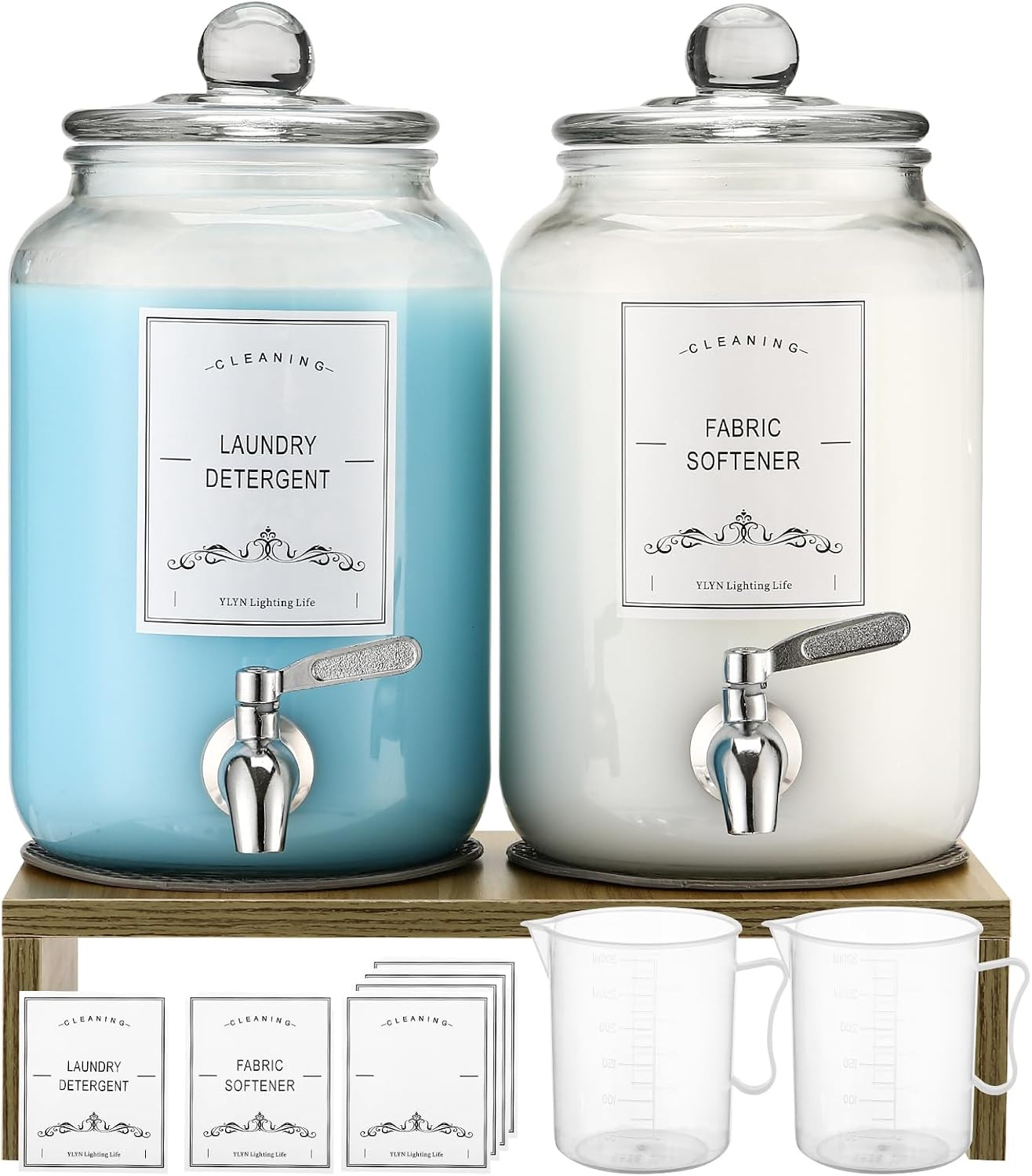 2-Pack Glass Laundry Detergent Dispenser with Stand, 106oz Leak-Proof Glass Fabric Softener Dispenser- Laundry Soap Dispenser-Reusable Container for Kitchen & Bathroom Storage | Amazon (US)