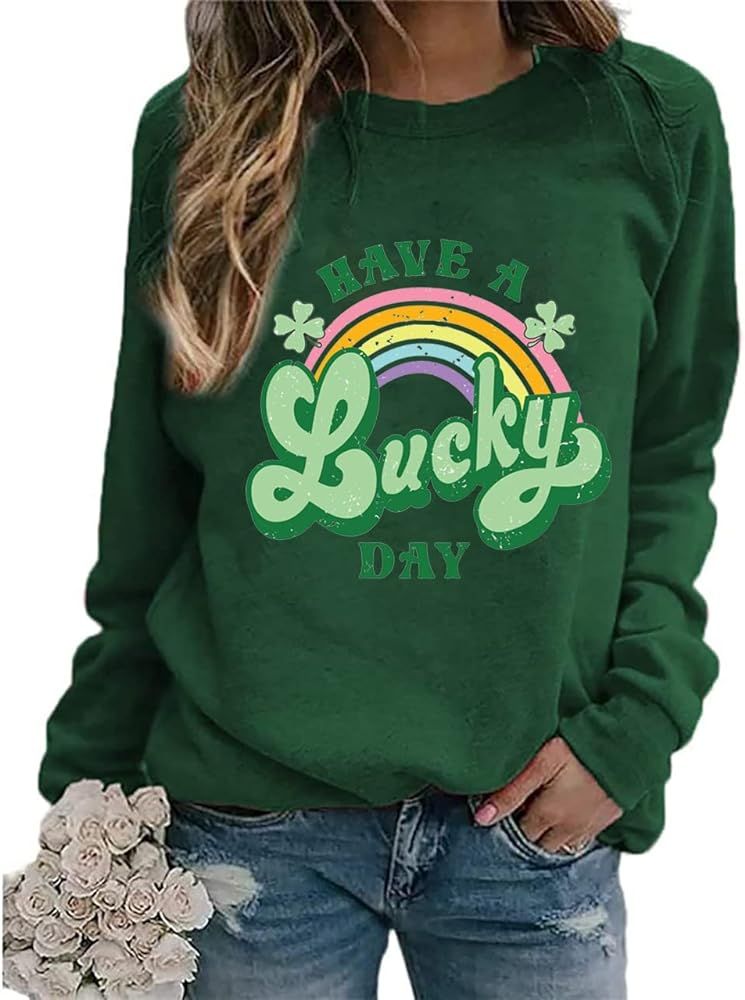 Dahuiya Irish Lucky St Patricks Day Sweatshirts Womens Vintage Leprechaun Graphic Tees | Amazon (US)