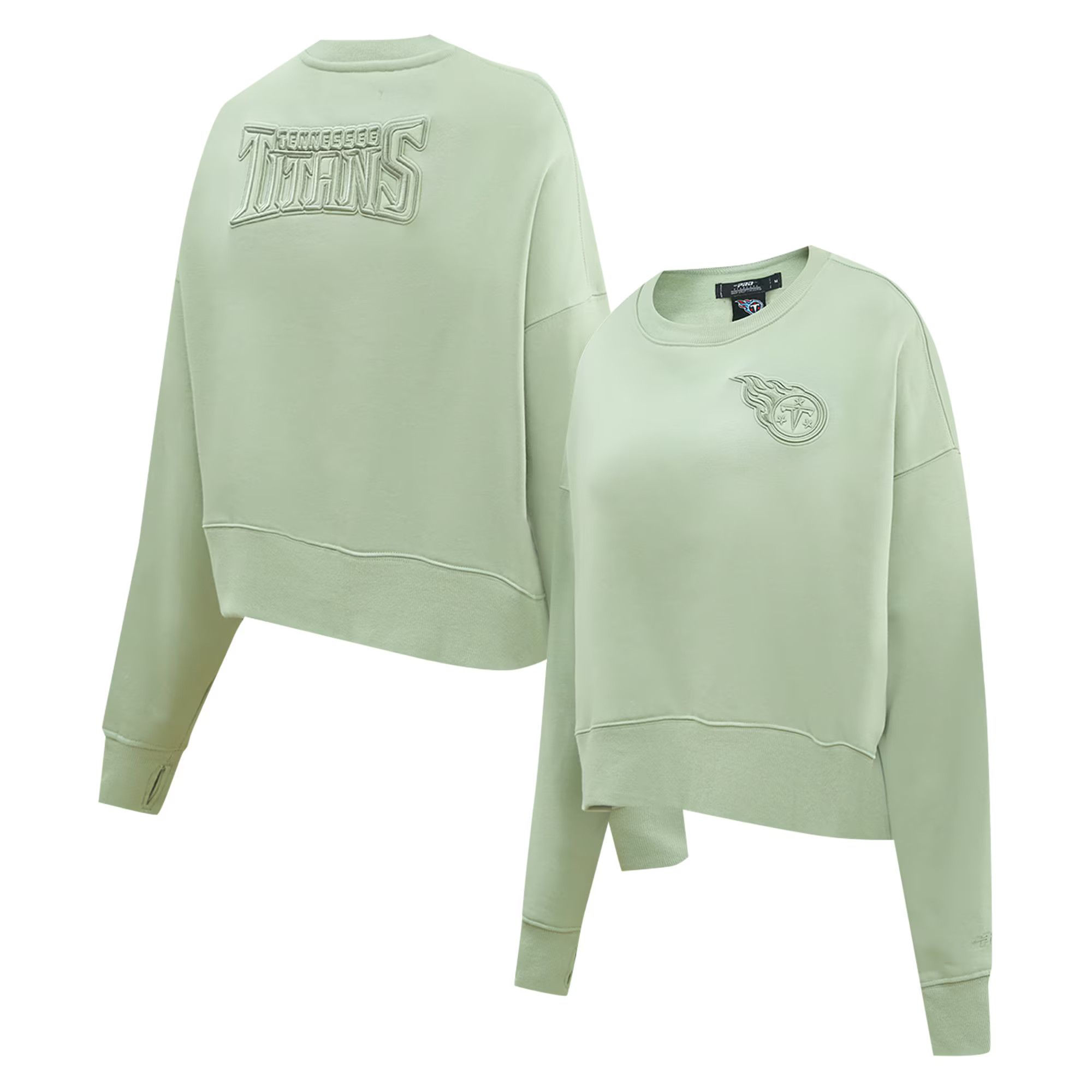 Tennessee Titans Pro Standard Women's Oversized Cropped Neutral Pullover Sweatshirt - Light Green | Fanatics