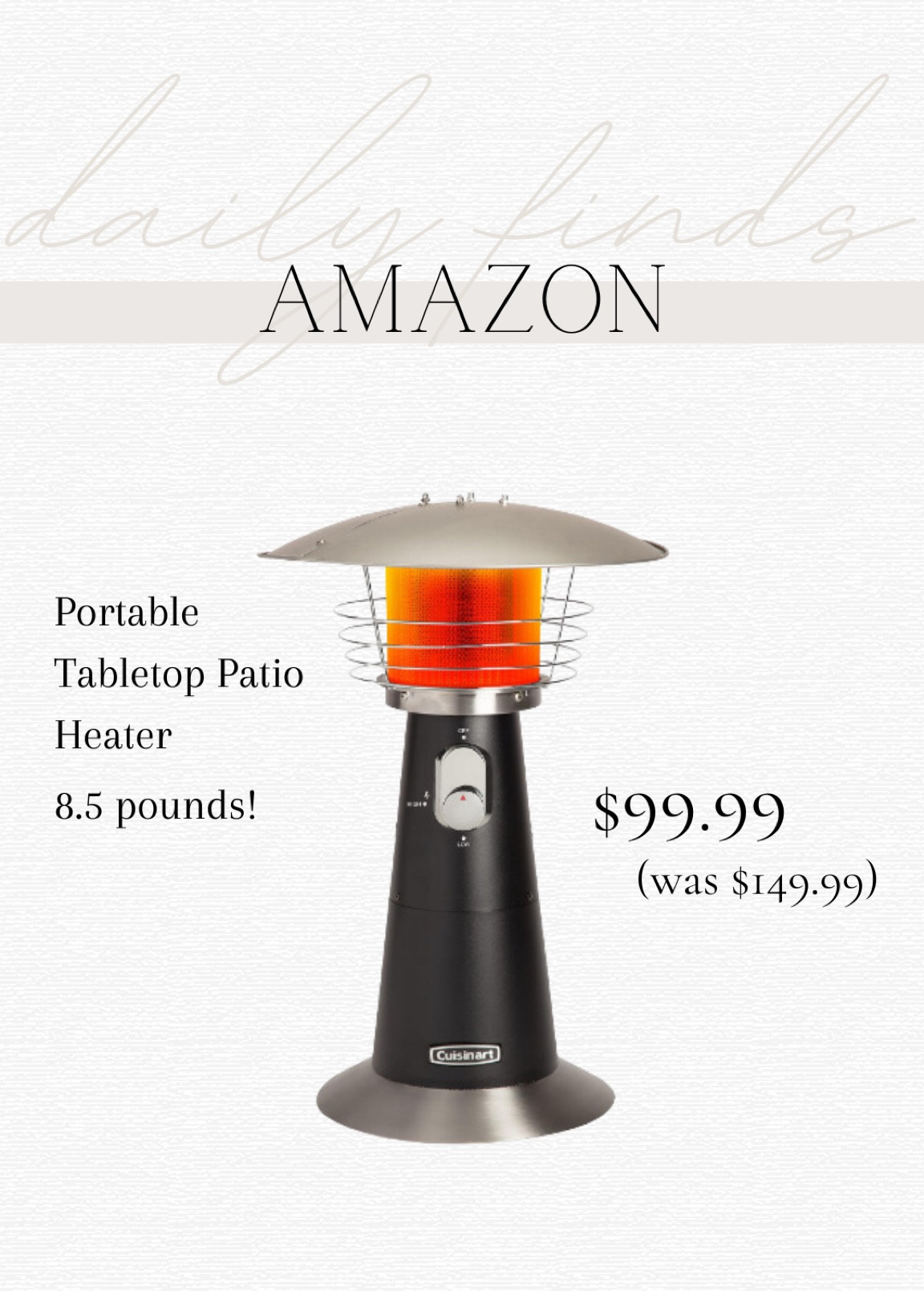 Portable tabletop patio heater for outdoor use! 8.5 pounds. Currently on sale for $99.99. Amazon home find.

#LTKhome #LTKSeasonal #LTKsalealert