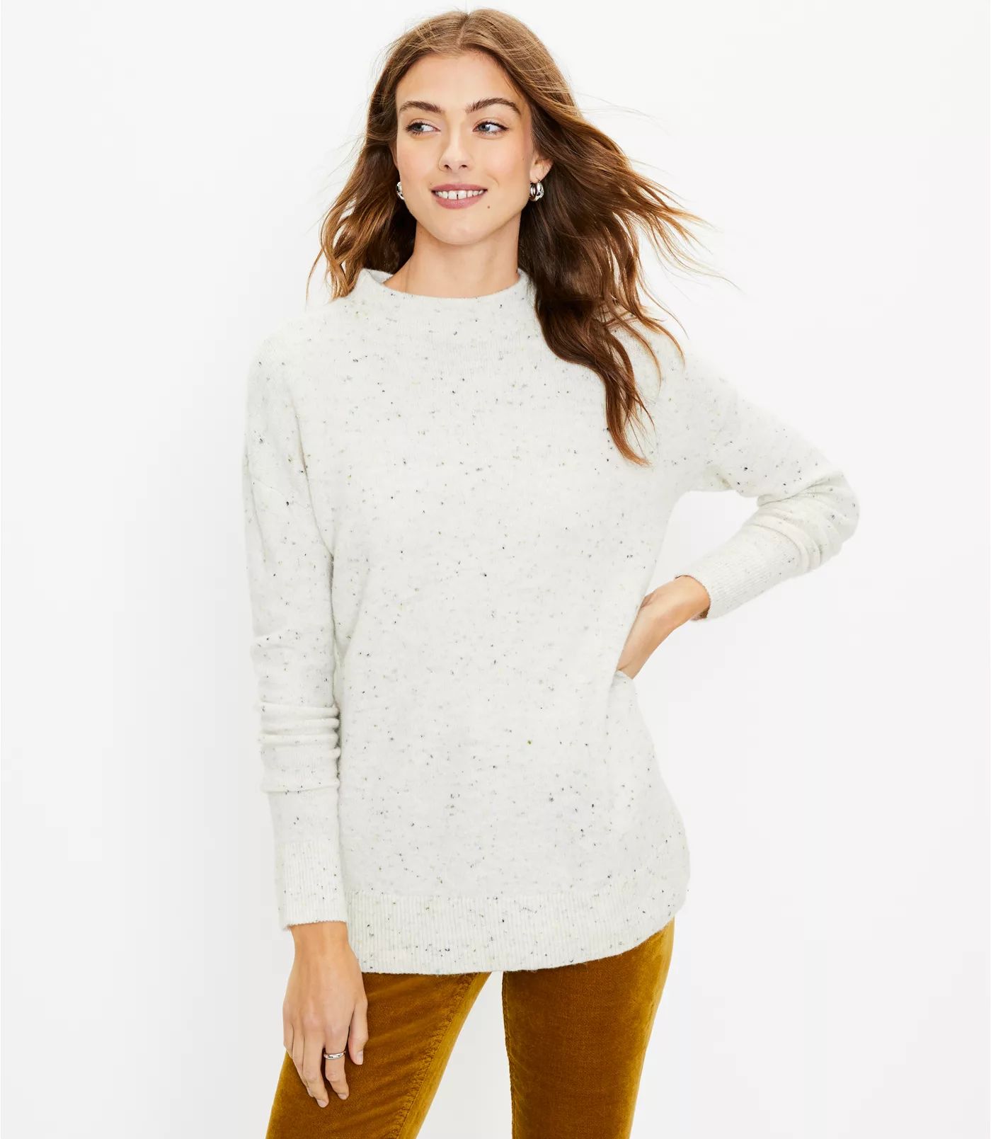 Flecked Mock Neck Tunic Sweater | LOFT
