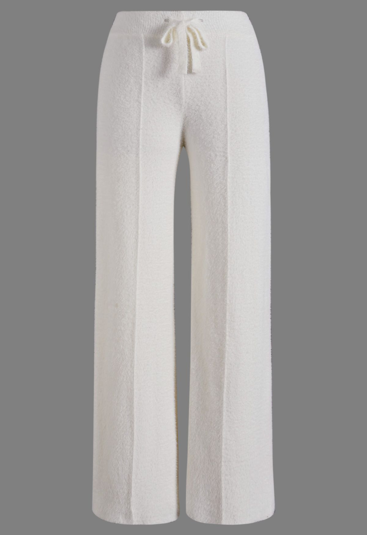 Minimalist Elastic-Waist Fuzzy Knit Pants in Ivory | Chicwish