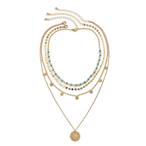 Lume&Thread Boho Jewelry for Women Dainty Layered Choker & Long Necklace Stack, Bohemian Turquoise Coin Pendant Necklace Anthropologie Style Thanksgiving Christmas gift Jewelry | Amazon (US)