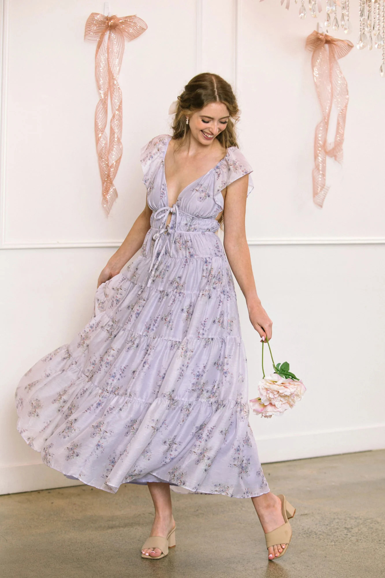Laura Plunge Tiered Dress | Morning Lavender