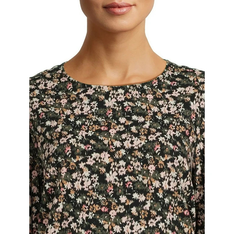 Time and Tru 3/4 Sleeve Floral Print Mini Dress - Walmart.com | Walmart (US)